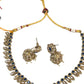 Navy Blue - Small Size Antique Gold Finish Necklace Set with Earrings - SV2404  C 0424