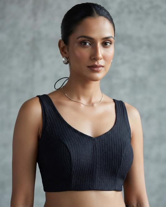 Size 40" / UK 14 -Black - Sleevless Saree blouse with cups - UK Stock - With Margin inside - VAM1301 - KY