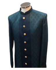 Teal - Classic Self Brocade Panelled Sherwani with Tousers - XS, S, M, L, XL to XXXL BS990 01RA25