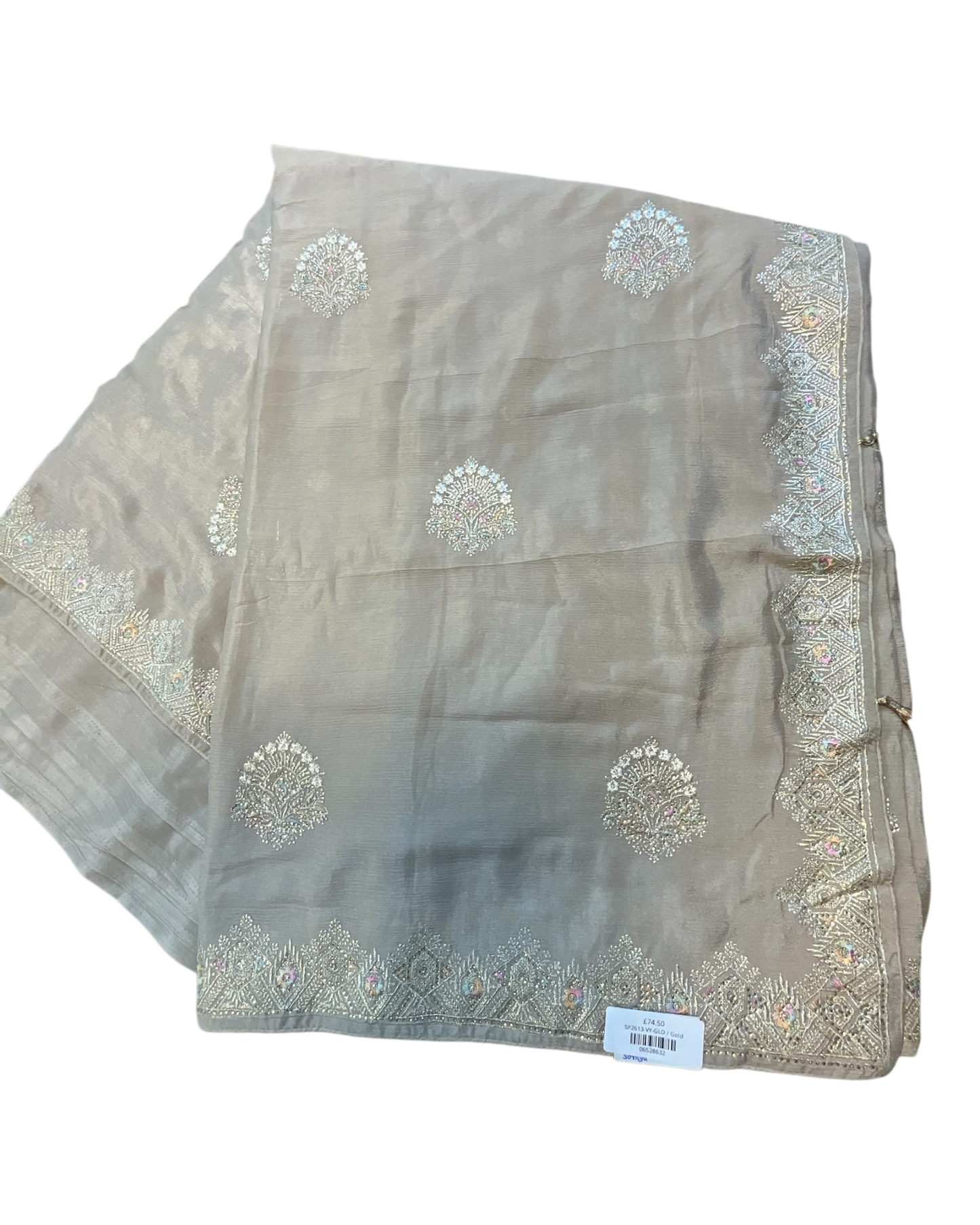 Gold - Saree with Thread / Stone Work and Blouse Piece - UK stock - 24hr Dispatch - SP2613 VY
