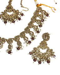 Gold / Neutral - Large Size Necklace Set with Earrings - PRI1753 H 0424