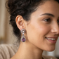 Purple - Small - Antique Gold Finish Traditional Earrings - Bollywood - Weddings - 15ER715 07J26