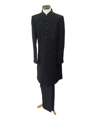 Stunning Black Self Brocade Sherwani with Hand work -  BS893 CP 0823