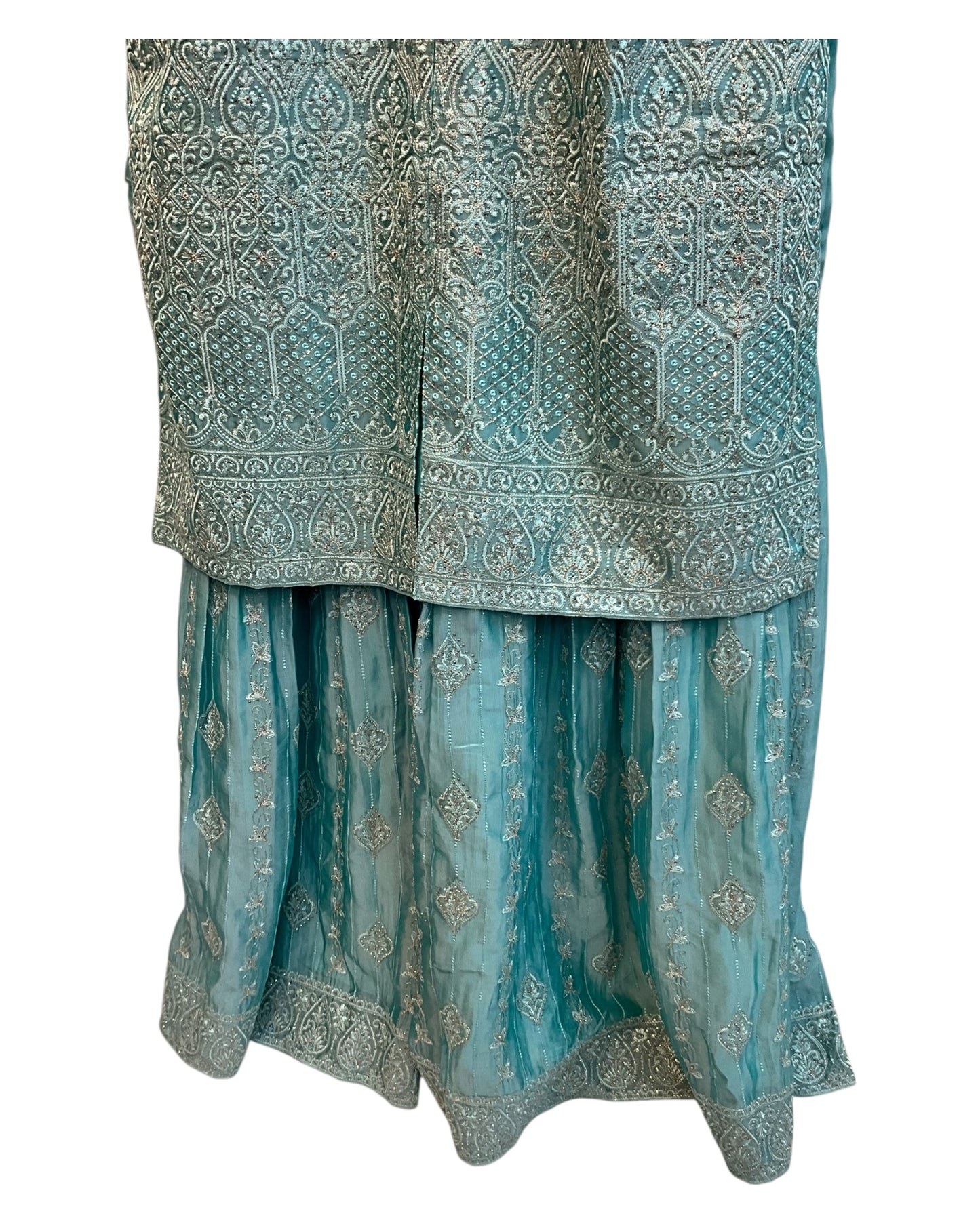 Sky Blue - Ladies Medium Length Top Palazzo Trousers Suit - Size 14 (40") - KTC241019 JJ