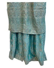 Sky Blue - Ladies Medium Length Top Palazzo Trousers Suit - Size 14 (40