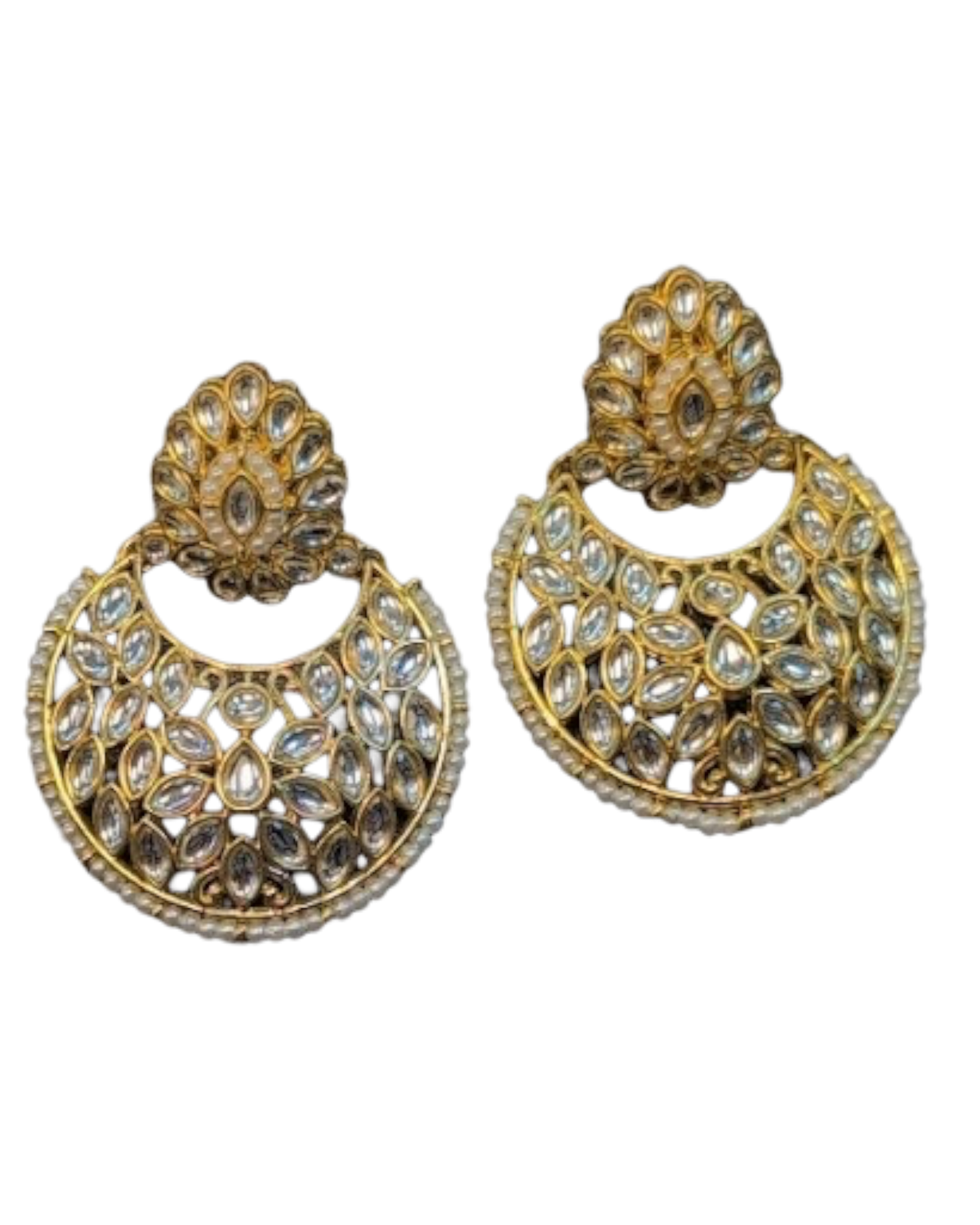Regal Kundan & Pearl Crescent Chandbali Earrings - Bollywood - Weddings - 6ER34 09Tp26