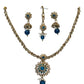 Turquoise Blue - Small Size Antique Gold Finish Necklace Set with Earrings & Head Piece /Tika- SLV79  11A24