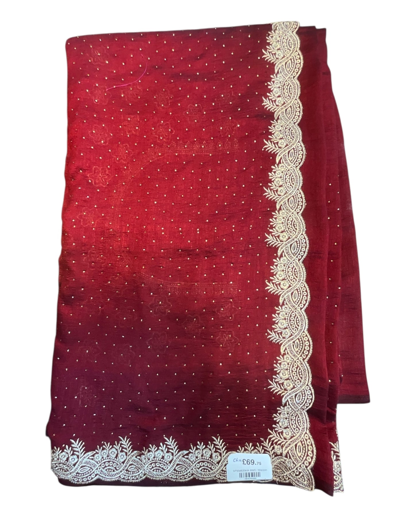 Maroon - Fancy Embroidered Saree with Blouse Piece - UK stock - 24hr Dispatch - SP250633 KA