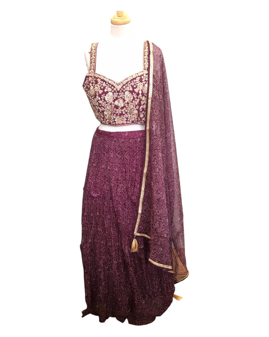 Size 14 / 40" Bust - Wine - Ready Made Lehenga Set - UK Stock - 24h Dispatch - KTC241104