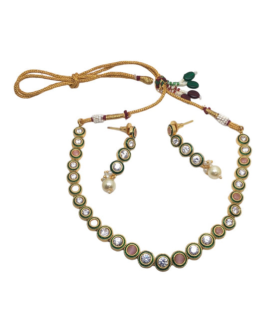 Pink - Small Gold Finish Necklace set - Bollywood - Weddings - SV904 R 0923
