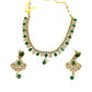 Green - Small Size Antique Gold Finish Necklace Set with Earrings - Bollywood - AE2518 08A25