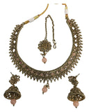 Peach - Medium - Antique Gold Finish Necklace Set with Earrings - DAJ531 KY 0724