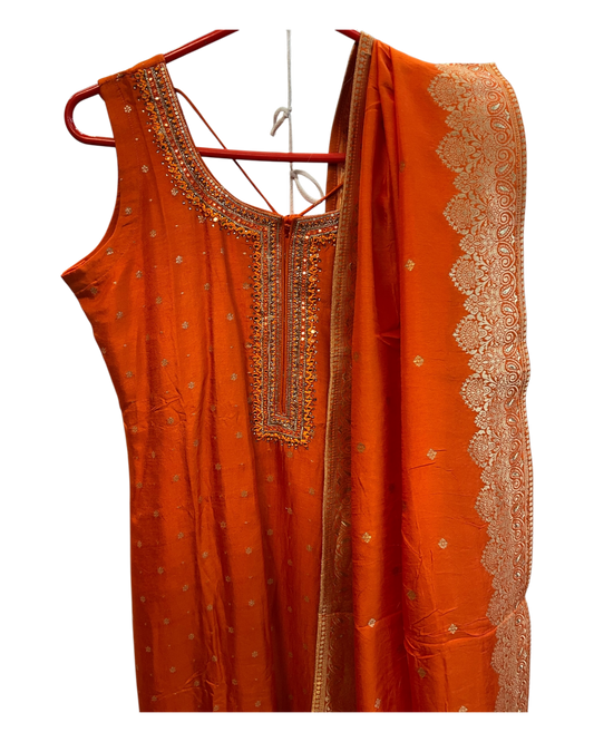 UK 16 / 42" - Orange - Silky Ladies Trousers Suit - Sangeet / Henna / Temple - OC42162 TV