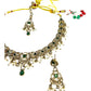 Green - Medium Size Antique Gold Finish Necklace Set with Earrings & Tika Head piece - SAJ04  08C25