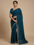 Dark Petrol Blue - Fancy Party Saree with Blouse Piece - UK stock - 24hr Dispatch - SP2609 TV