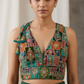 Size 42" / UK 16 - Jade Green - Rich Silky Printed Saree blouse with cups - UK Stock - Quick Delivery - RNK - R961-KV