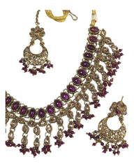 Purple - Medium - Antique Gold Finish Necklace Set with Earrings - RAK185 Cp 0724