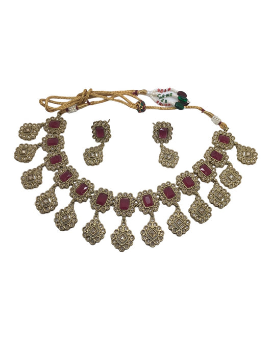 Magenta - Reverse Stone Choker Necklace set - Weddings - SV911 KJ 1023