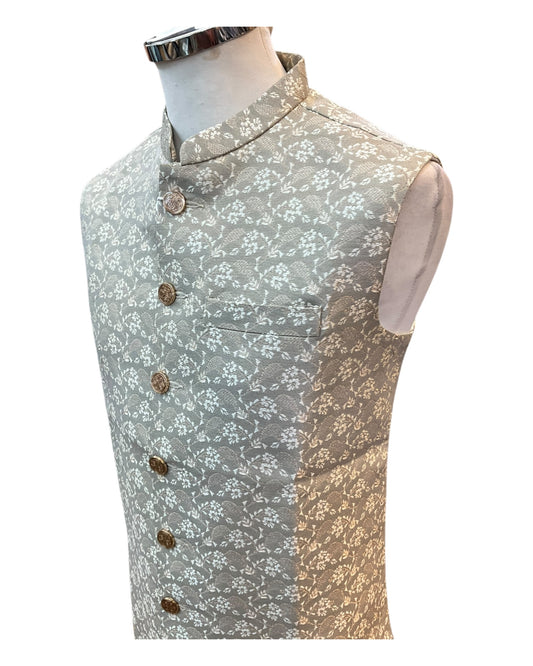 Beige Banarasi Brocade - Premium Mens Indian Waistcoat - UK Stock - 24 hr Dispatch - VNS-JKT23 10KT25)