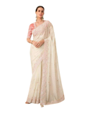 Off White - Fancy Saree with contrast Blouse Piece - UK stock - 24hr Dispatch - TFH205TT