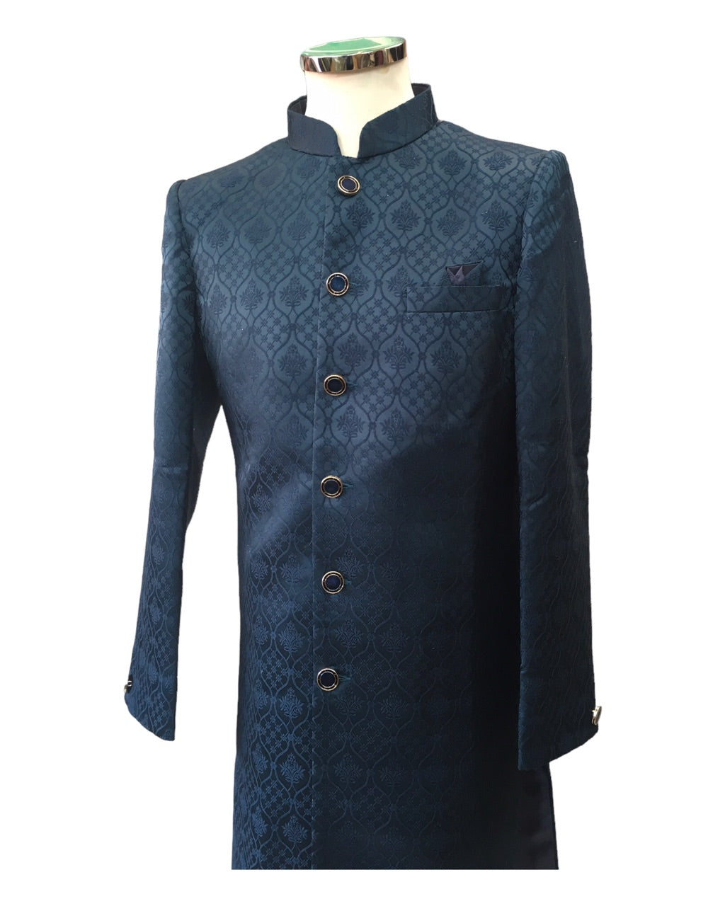 Rich Self Brocade Teal Blue Sherwani -  YD2323 PP 0923