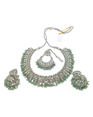 Sage Green - Large Size Silver Finish Necklace Set with Earrings & Tika (Head Piece) - UK Stock - GGA17 08KK25