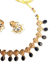 Navy Blue - Medium Size Gold Finish Necklace Set with Earrings - TOH2403  Cp 0424