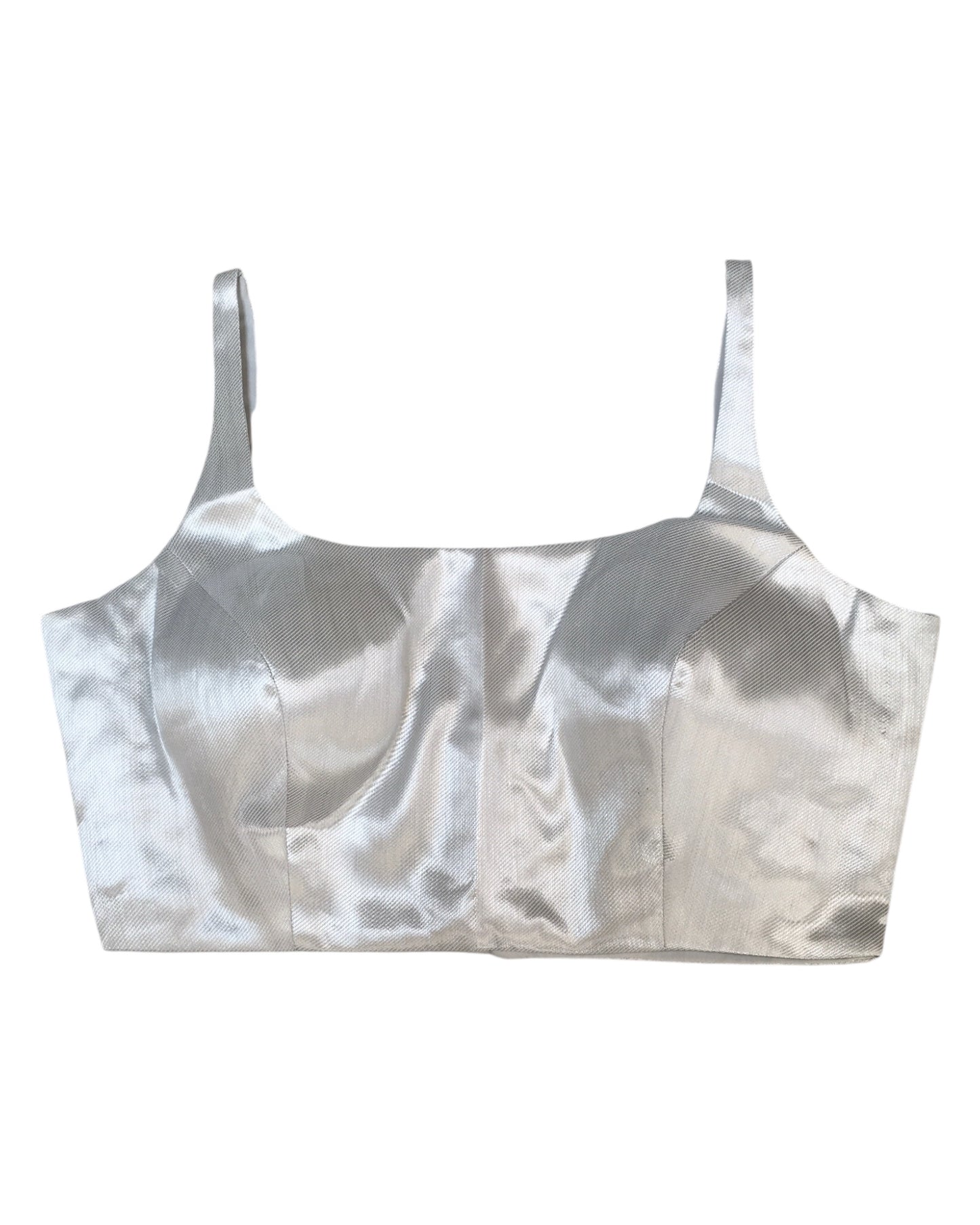 Silver - Rich Banarasi Thin Strap Designer Saree blouse with cups, 38" - UK Stock - Quick Delivery - RNK - R651- H