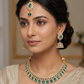 Turquoise - Medium Size Antique Gold Finish Necklace Set with Earrings & Head Piece - 6NS449 04H26