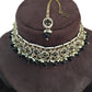 Black - Medium Size Antique Gold Finish Choker Necklace Set with Earrings - RAK149  C 0424