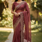 Dusty Pink - Classic Saree with Thread Work Border and Blouse Piece - UK stock - 24hr Dispatch - RS2529 JR