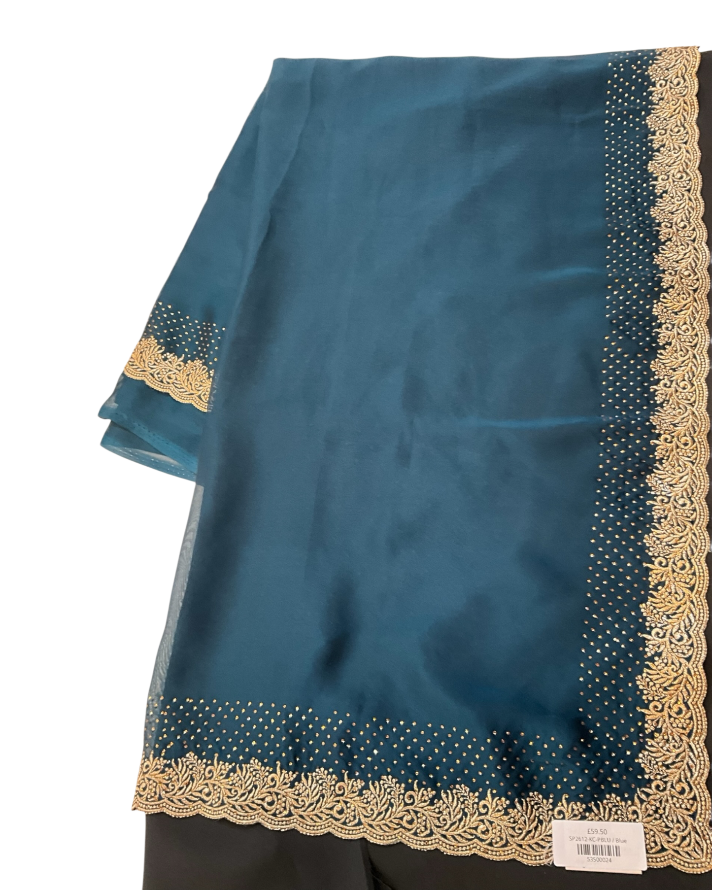 Petrol Blue - Saree with Thread / Stone Work and Blouse Piece - UK stock - 24hr Dispatch - SP2612 KR