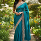 Teal - Soft Crepe - Stone Work Saree with Blouse Piece - UK stock - 24hr Dispatch - RS2540 TV