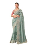 Light Turquoise Blue - Fancy Saree with contrast Blouse Piece - UK stock - 24hr Dispatch - TFH207TR
