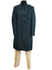 Teal Blue - Classic Self Brocade Mens Sherwani with Quality Buttons - Smart Trousers - UK stock - 2/3 Days Delivery - YD2504 PY