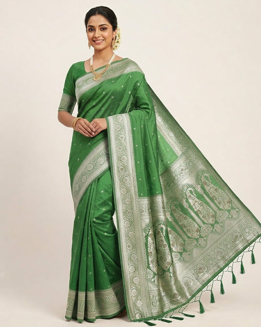 Henna Green - Traditional Handloom Saree with Blouse Piece - UK stock - 24hr Dispatch - SP2630 KP