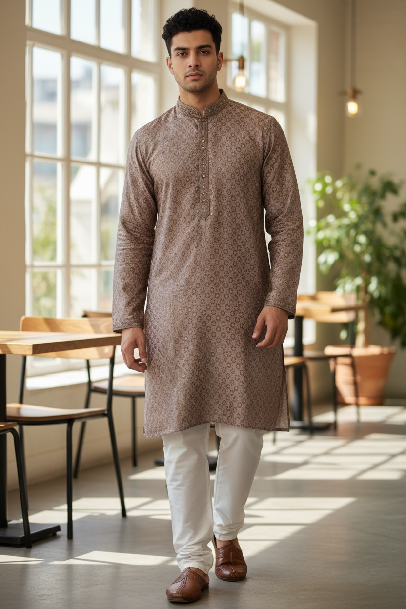 Lilac  - Banarasi Handloom Brocade Mens Indian Kurta set - UK Stock - Weddings / Walimas , Sangeet, Diwali, Eid, Mehndi / Henna - VEE2433 VR