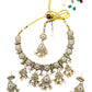 Crystal / Neutral - Medium Size Antique Gold Finish Necklace Set with Earrings - SJ09 08KV25