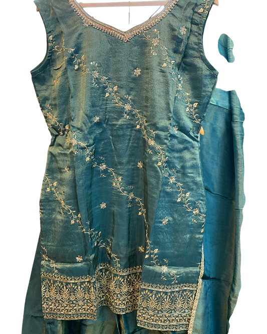 UK 16 / 42" - Teal Green - Ladies Sharara / Palazzo Trousers Suit - UK Stock - Sangeet / Henna / Weddings - OC7302 VC