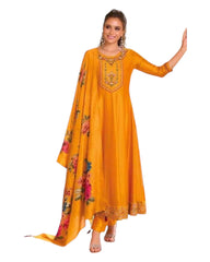 Yellow / Haldi - Simple / Classy Ladies Indian Trousers Suit with Printed Dupatta - Size 12 (38