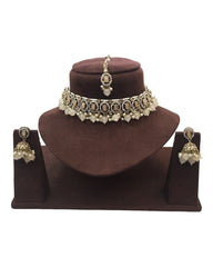 Peach - Medium Reverse Stone Choker Necklace set - Bollywood - Weddings - MNA935 C 0923