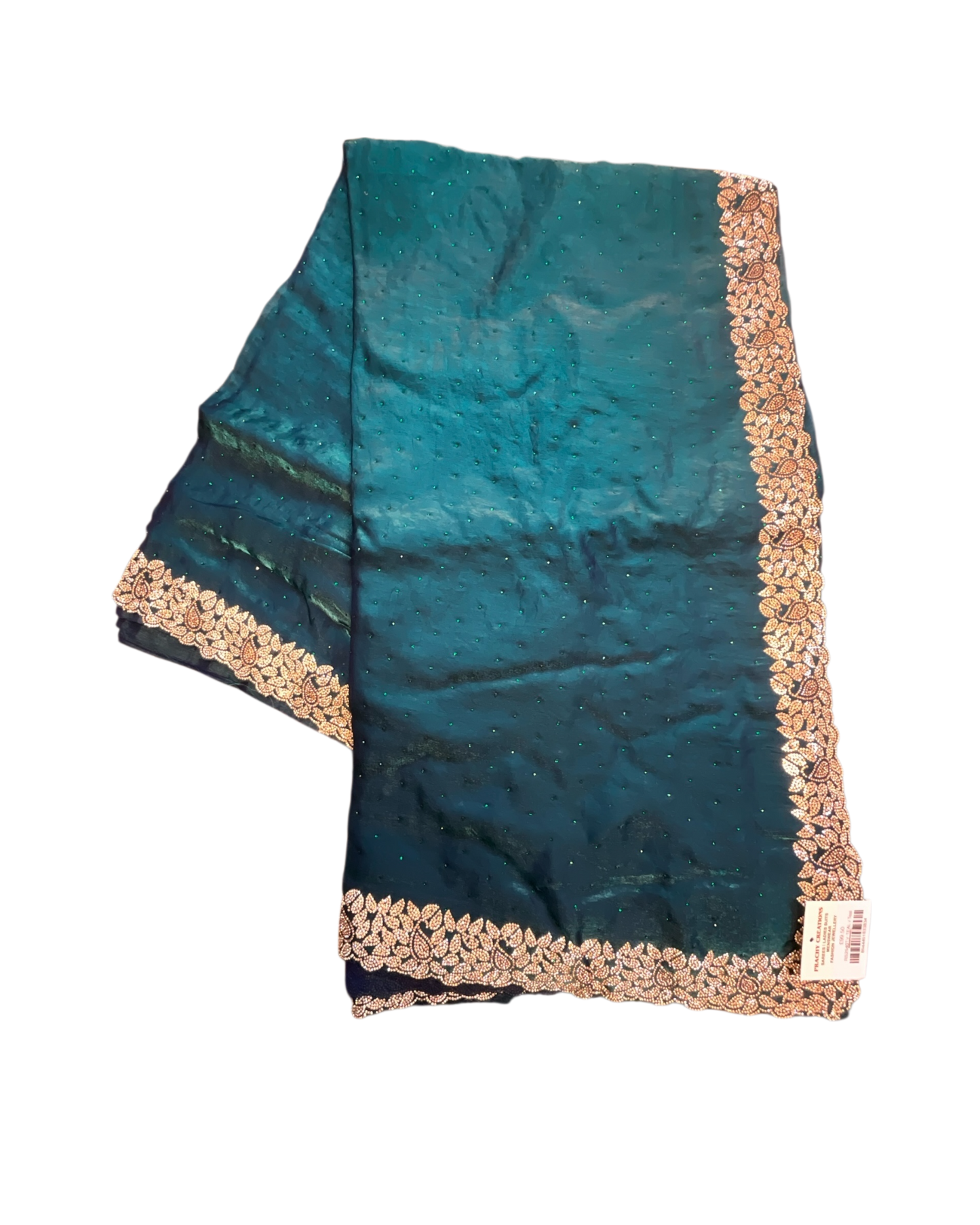 Teal - Soft Crepe - Stone Work Saree with Blouse Piece - UK stock - 24hr Dispatch - RS2540 TV