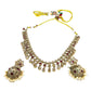 Magenta Pink - Medium Size Antique Gold Finish Necklace Set with Earrings - SJ06 08H25