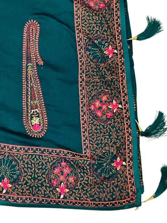 Teal - Classic Saree with Thread Work and Blouse Piece - UK stock - 24hr Dispatch - RS2505 VY