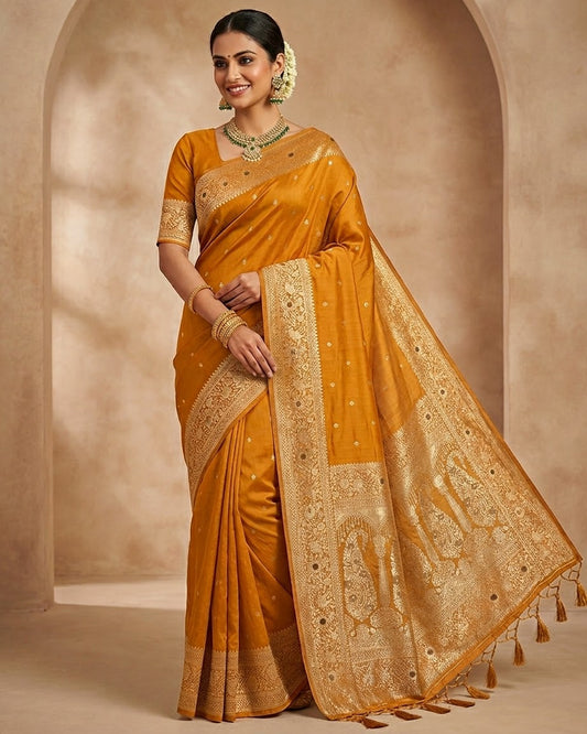 Haldi / Mustard Yellow 2 - Traditional Handloom Saree with Blouse Piece - UK stock - 24hr Dispatch - SP2630 KP