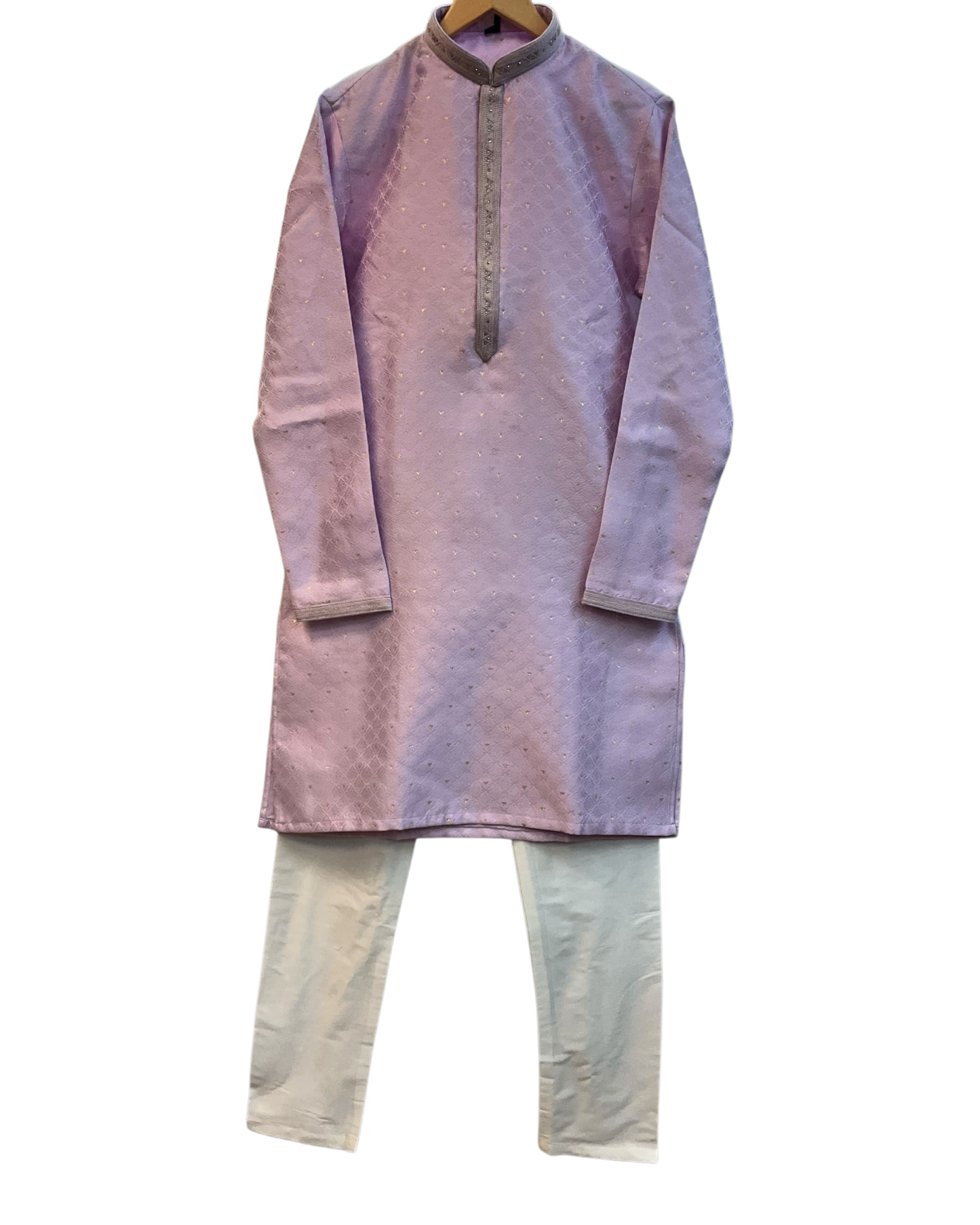 Pastel Lilac - Banarasi Handloom Brocade Mens Indian Kurta set with Trousers - UK Stock - Weddings / Walimas , Sangeet, Diwali, Eid, Mehndi / Henna - VEE2594 VR