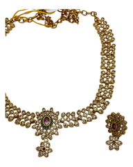 Multi Coloured - Medium - Antique Gold Finish Necklace Set with Earrings & - AE2522 08Cp25