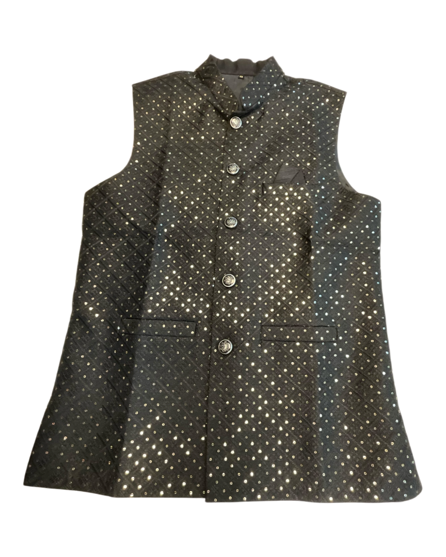 Black - Sequins All Over Embroidered - Mens Indian Waistcoat - UK Stock - 24 hr Dispatch - KCS4785 03KR26