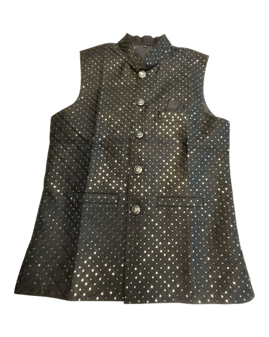 Black - Sequins All Over Embroidered - Mens Indian Waistcoat - UK Stock - 24 hr Dispatch - KCS4785 03KR26