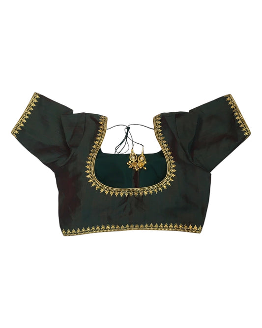 Dark Green - Dupion Silky Saree / Lehenga blouse - 38" Bust (UK 12) Can be let out to size 16  - KP272 01Hp25